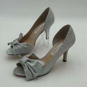 Nina Fay Silver Glitter Bow Peep Toe Heels